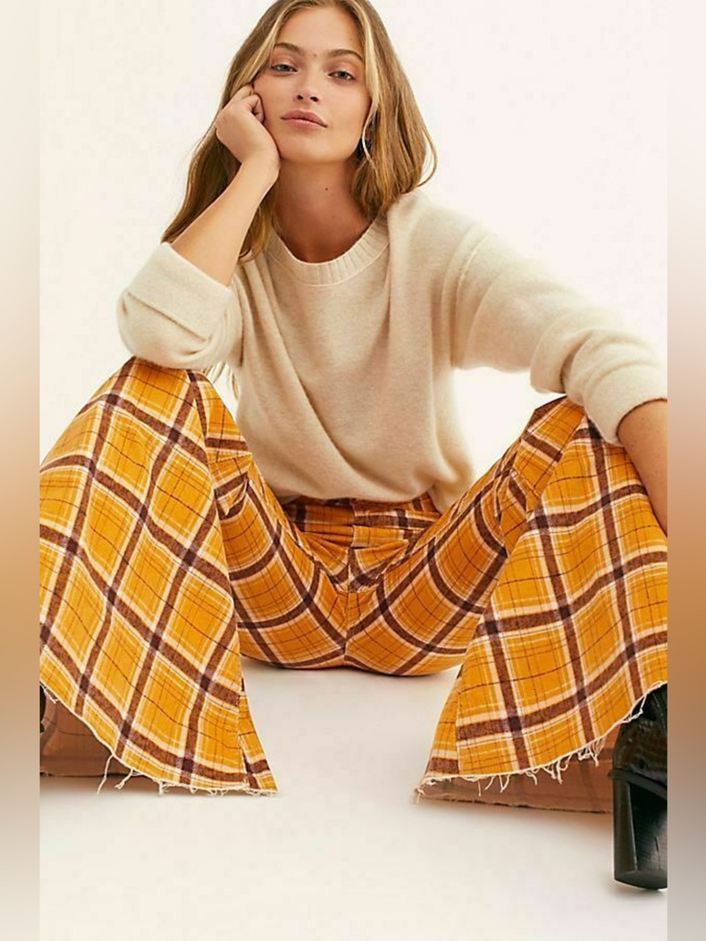 We The Free 28 Plaid Flared Corduroy Pants - Picture 2 of 6